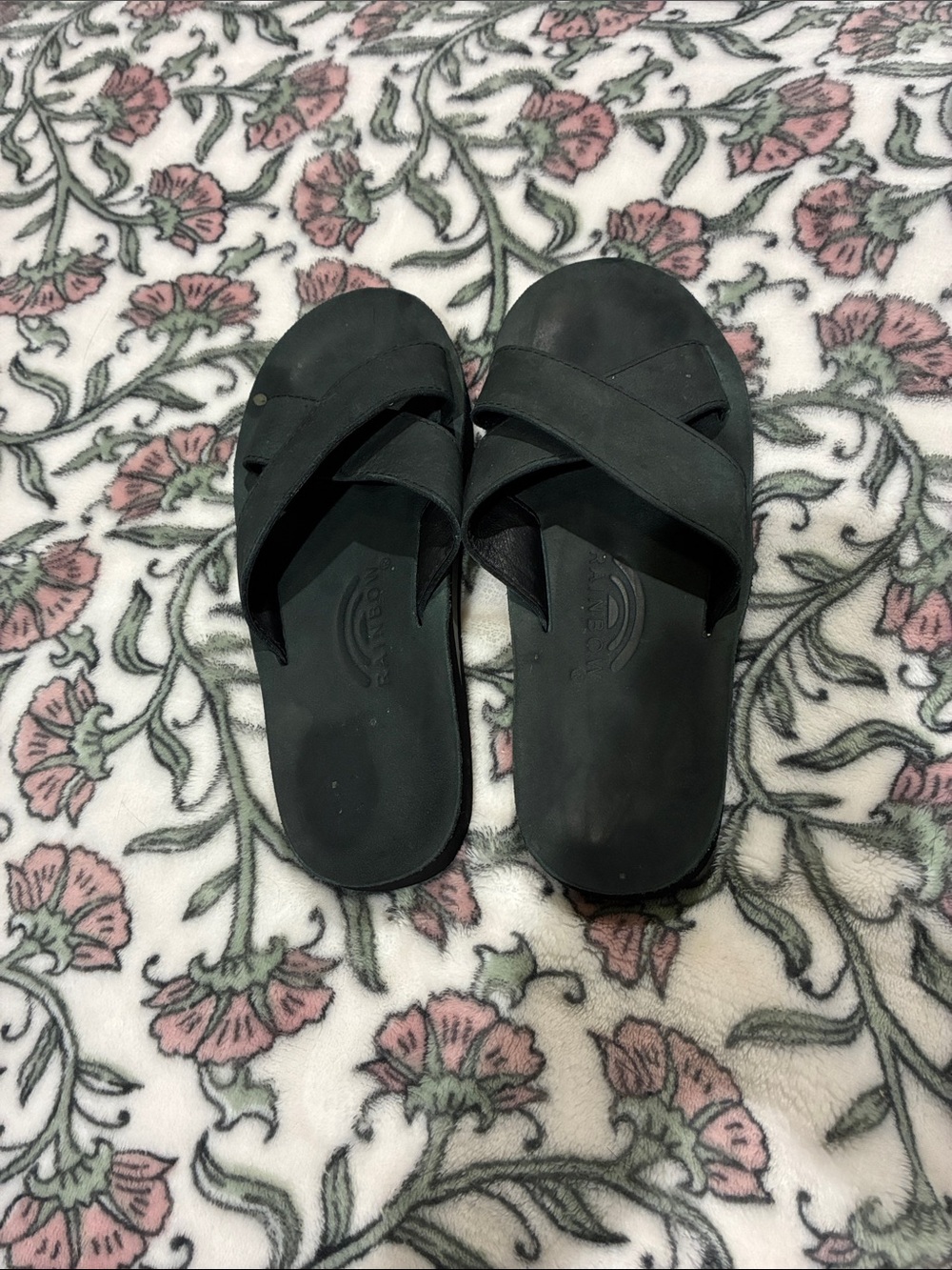Rainbow Black Women's Crossband Slide Sandals